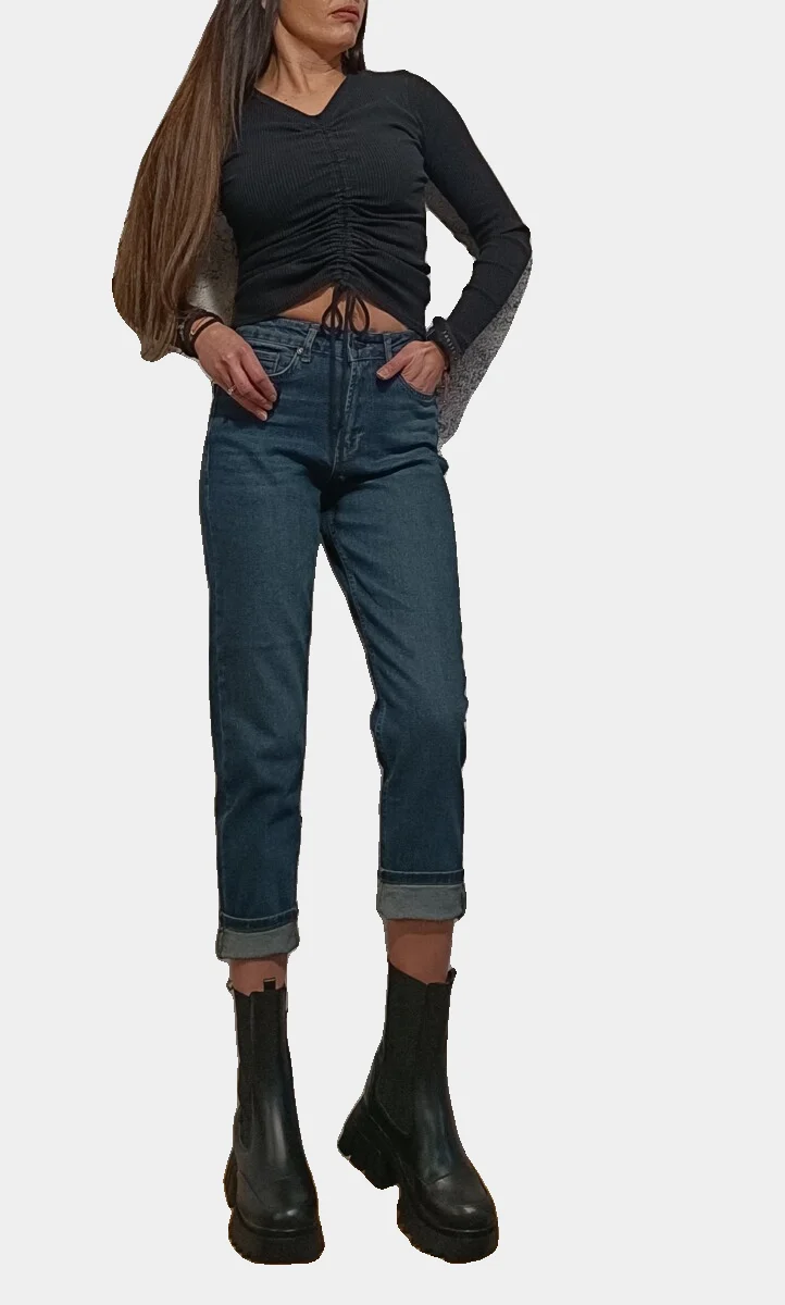 Дънки мастилени Mom Fit