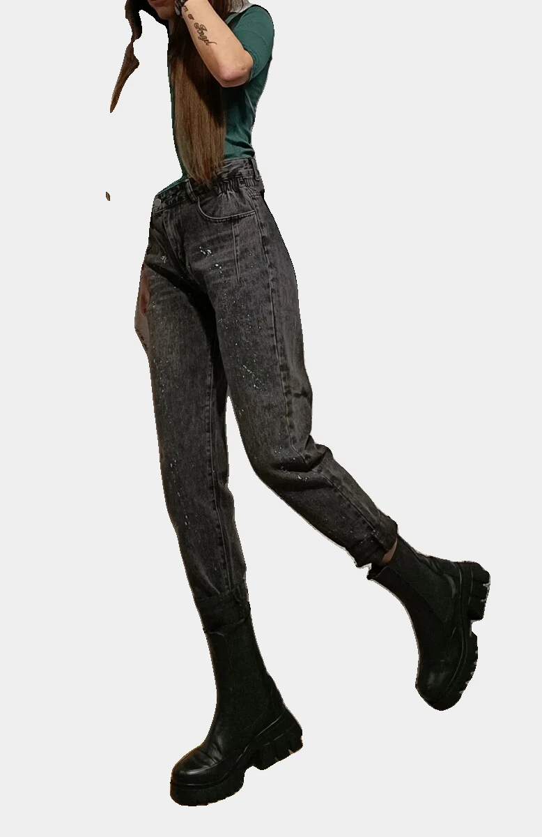 Сиви напръскани дънки Mom Fit